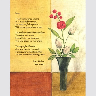 Vase of Roses - Watercolor Print with Custom Text - myDaVinci